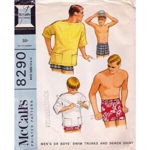 UNCUT Vintage 1960s McCalls 8290 Sewing Pattern Boys XL Swim Trunks Beach Shirt